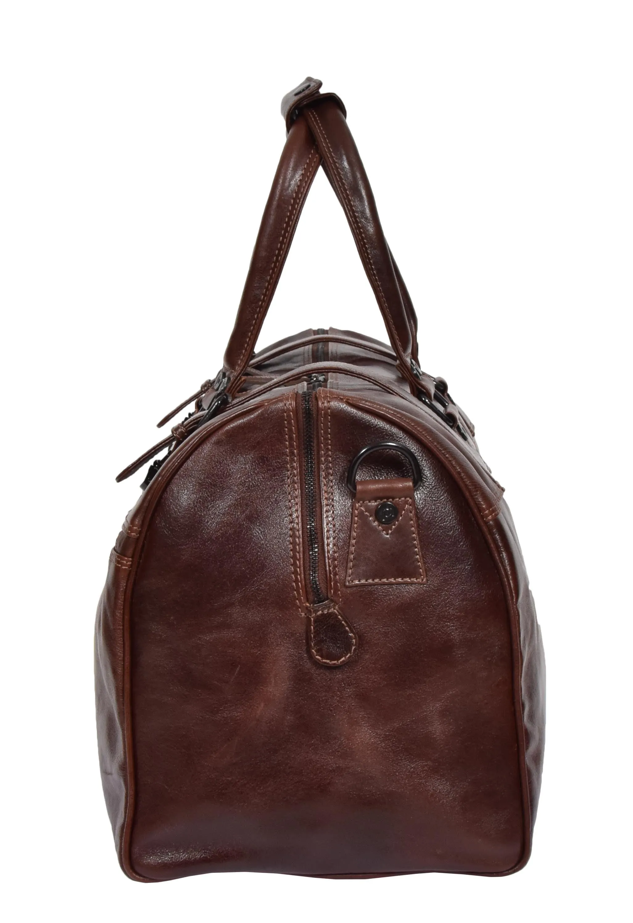 DR329 Brown Luxury Leather Holdall Travel Duffle Bag