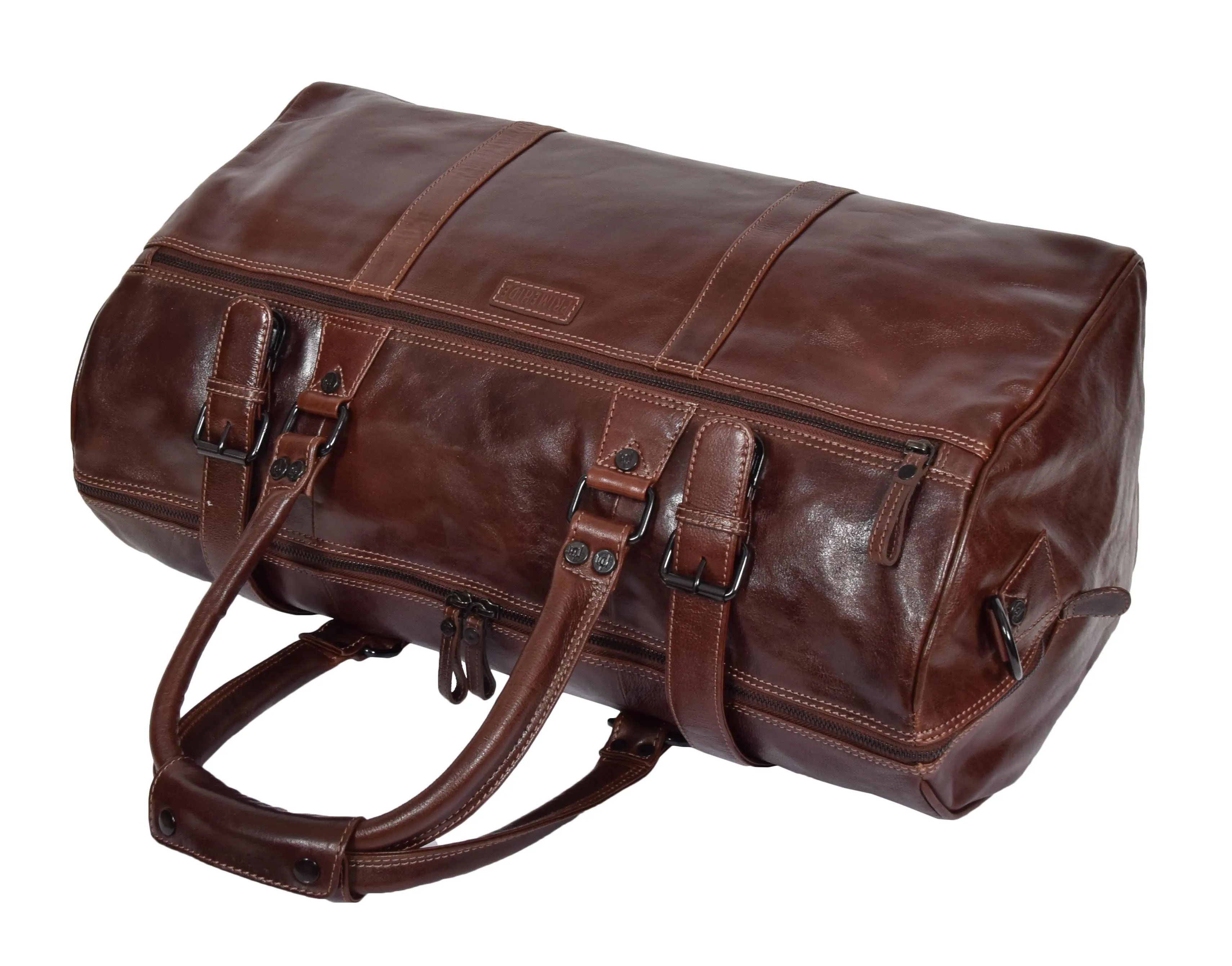 DR329 Brown Luxury Leather Holdall Travel Duffle Bag