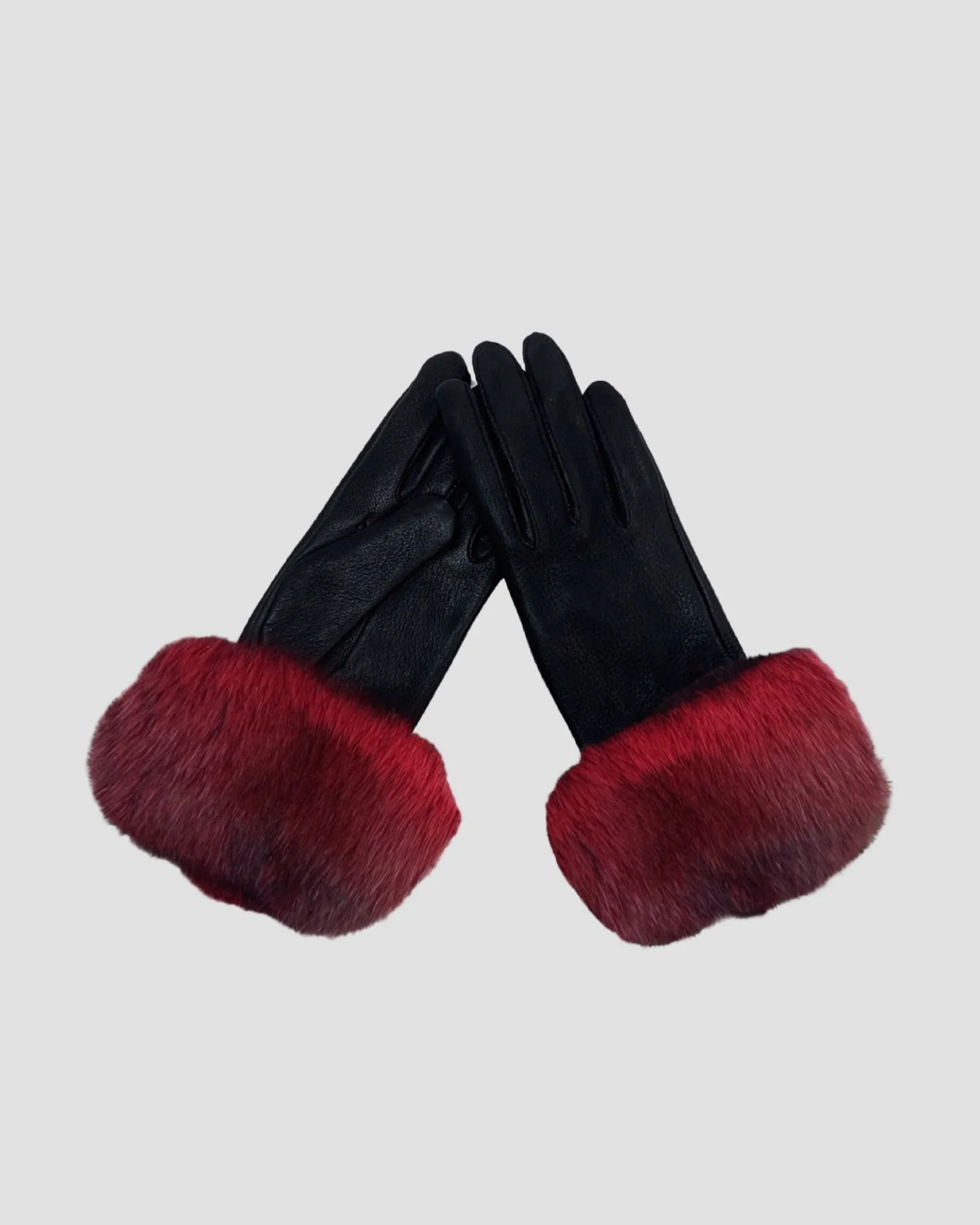Dyed Red Chinchilla Fur-Trimmed Gloves