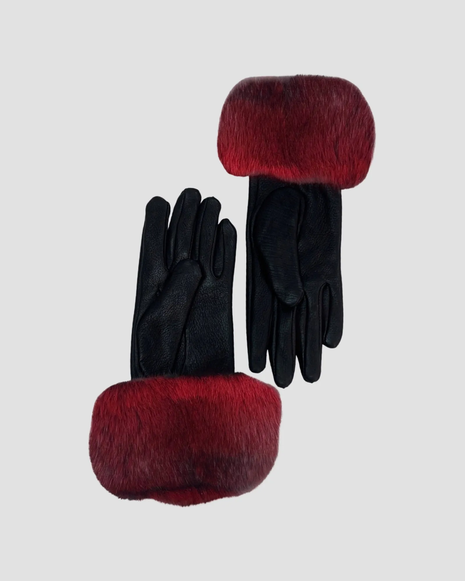 Dyed Red Chinchilla Fur-Trimmed Gloves