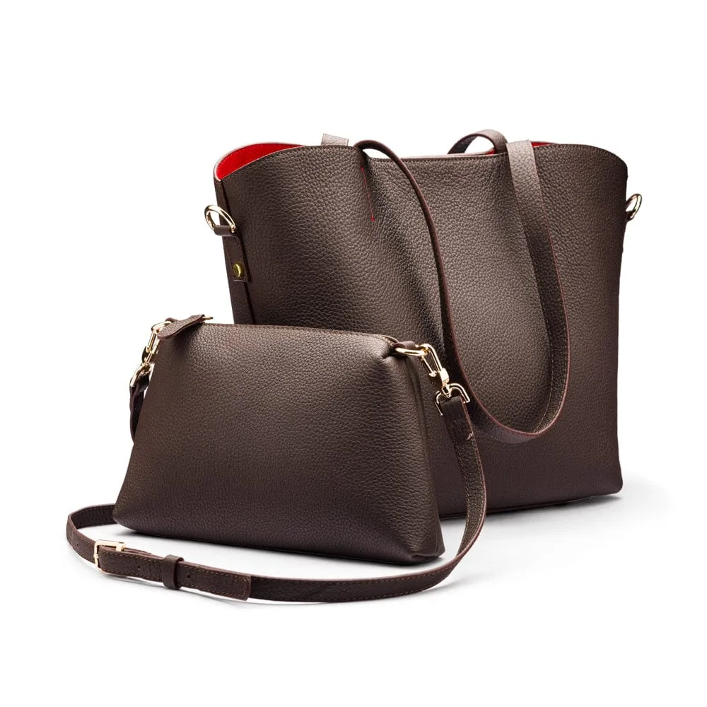 Emma 2 in 1 Leather Tote Bag - Brown
