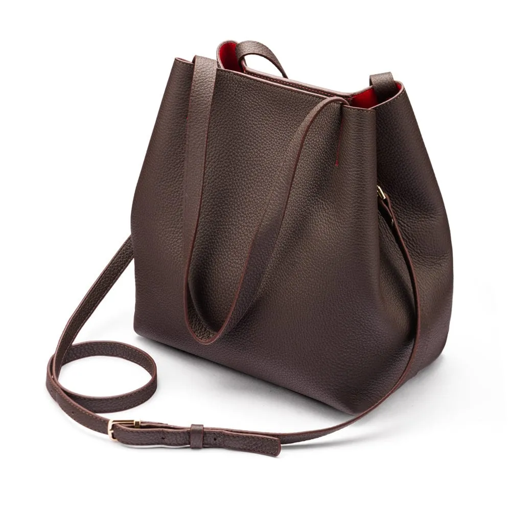 Emma 2 in 1 Leather Tote Bag - Brown