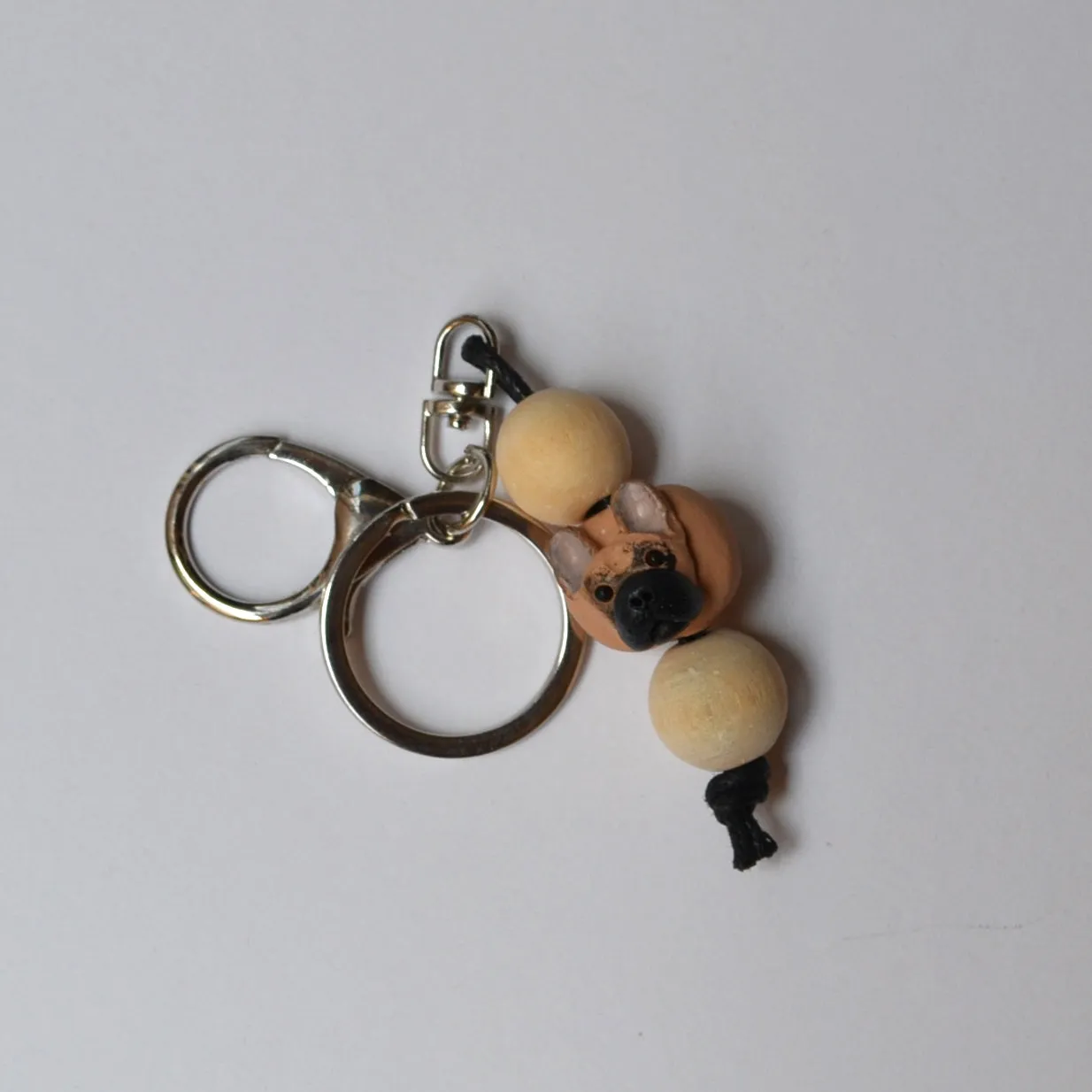 Fawn french bulldog keyring - handmade polymer clay frenchie keychain