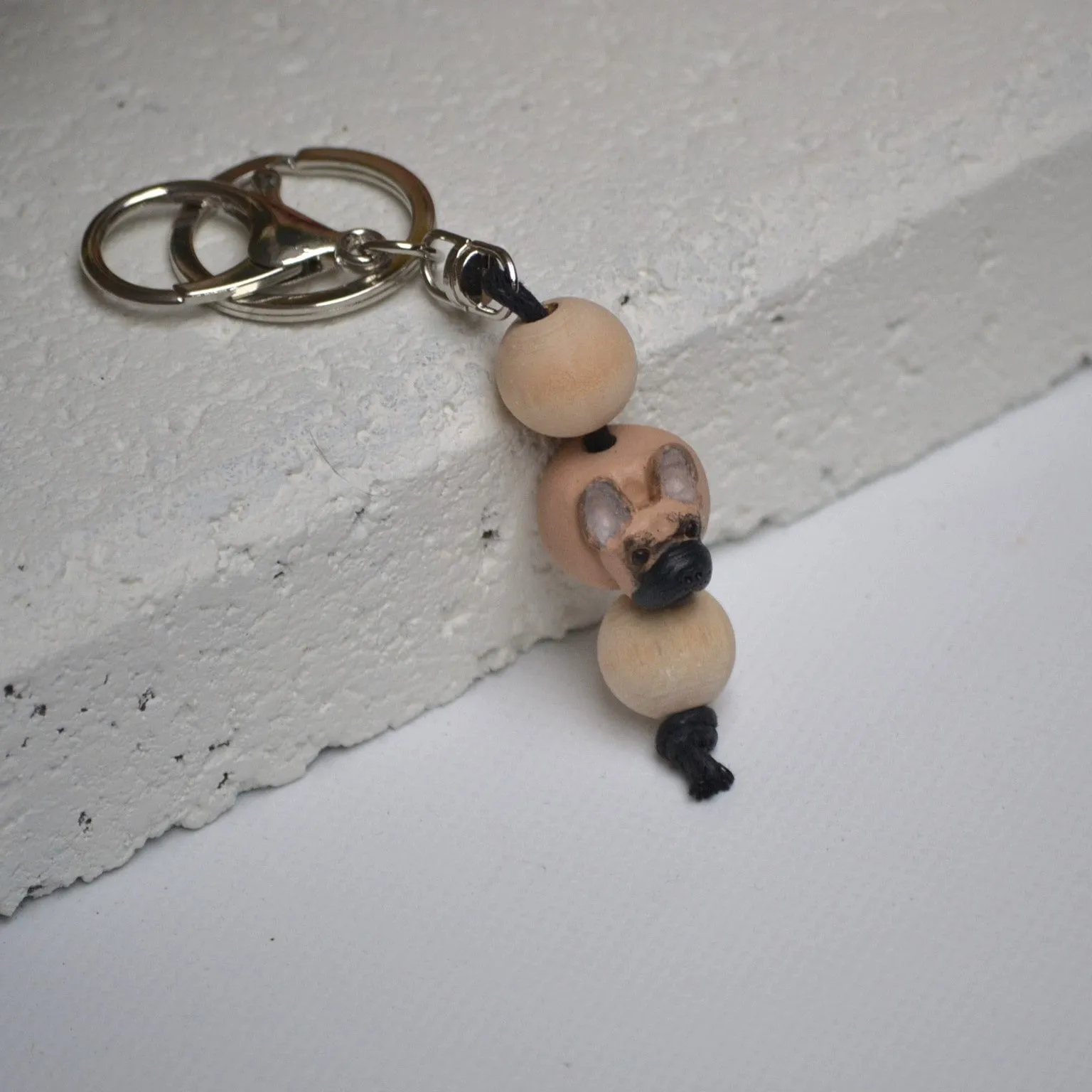 Fawn french bulldog keyring - handmade polymer clay frenchie keychain