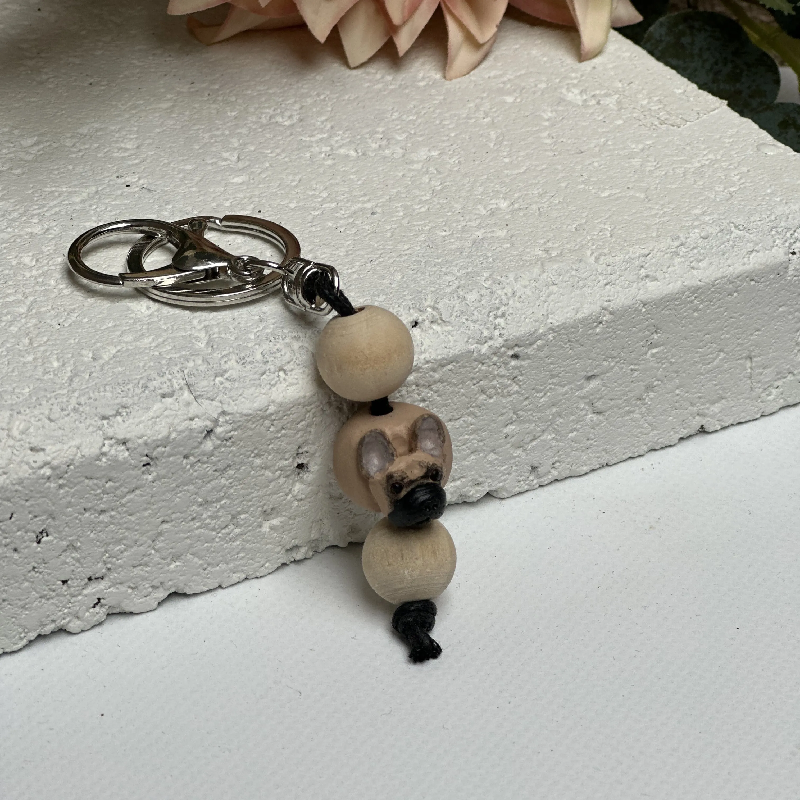 Fawn french bulldog keyring - handmade polymer clay frenchie keychain