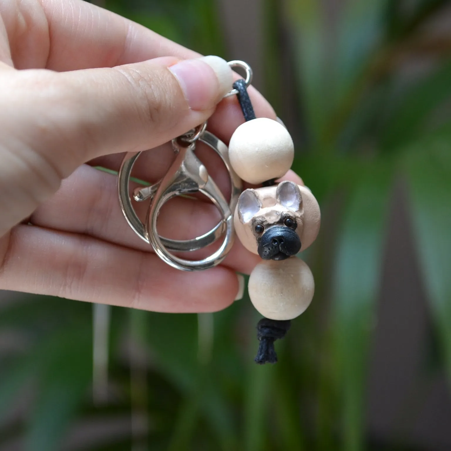 Fawn french bulldog keyring - handmade polymer clay frenchie keychain