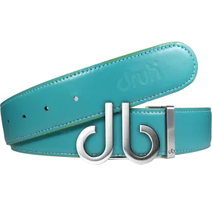 Full Grain Leather Belt in Aqua with Brushed Silver ‘db’ Icon Buckle