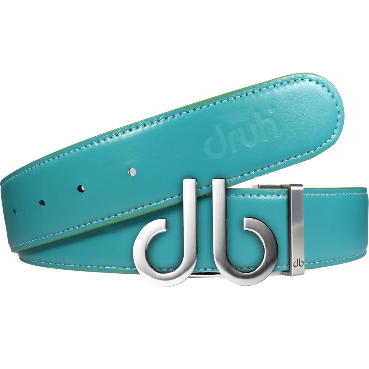 Full Grain Leather Belt in Aqua with Brushed Silver ‘db’ Icon Buckle