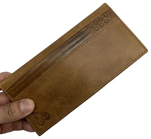 Genuine Leather Long Bifold Checkbook Cover Wallet Multi Card Pocket Holder USA Series