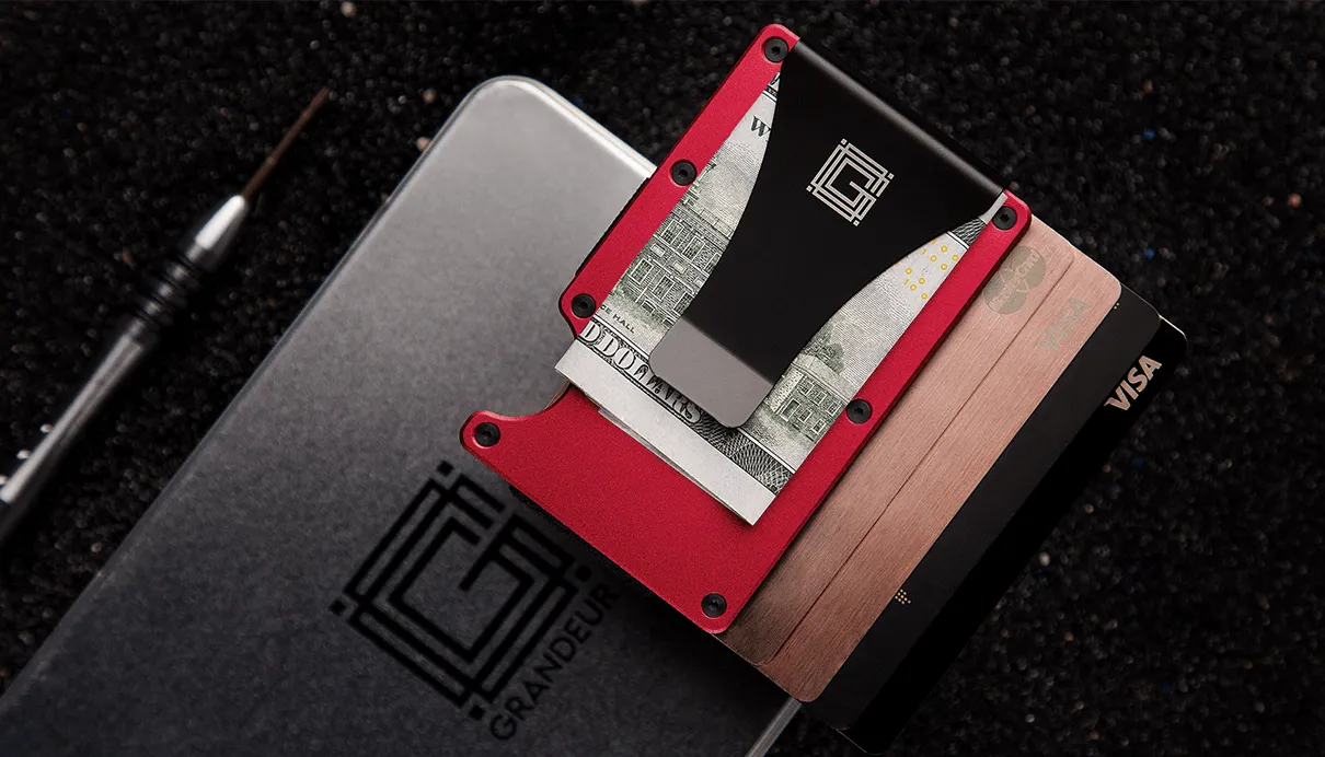 Grandeur - Aluminium Volcano Red Cardholder RFID 85 X 45 MM