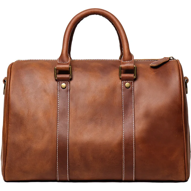 Handmade Natural Crazy Horse Leather Small Men's Travel Bags