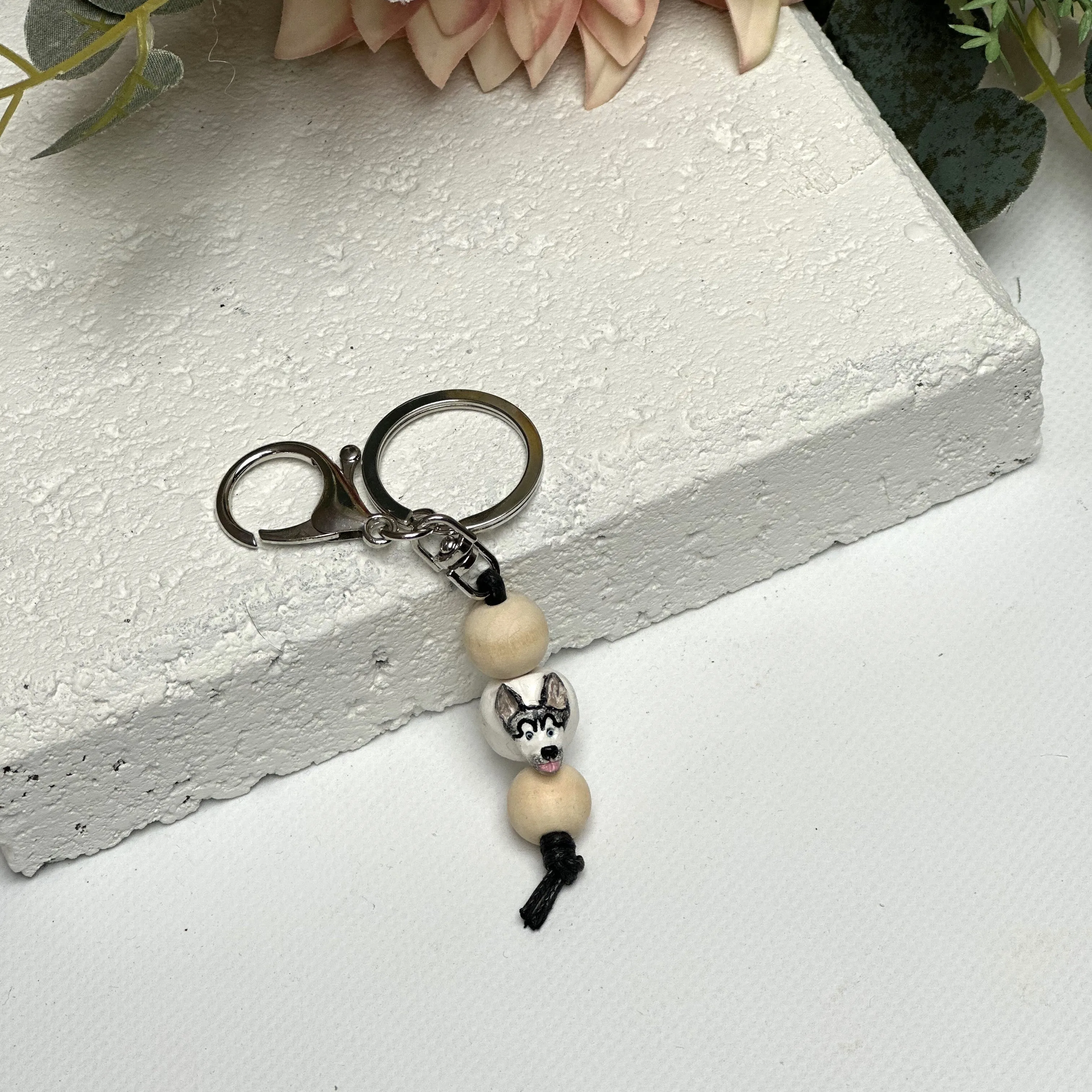 Husky keyring - handmade polymer clay husky keychain