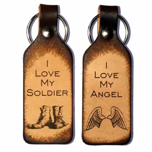 I Love My Angel & I Love My Soldier Leather Keychains