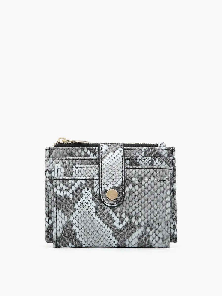 Jen & Co Sam Mini Snap Wallet Card Holder In Grey Python Print