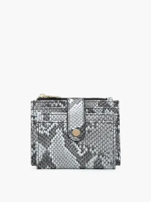 Jen & Co Sam Mini Snap Wallet Card Holder In Grey Python Print