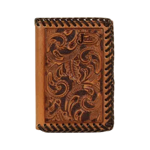 Justin Trifold Tooled Whipstitch Brown Wallet