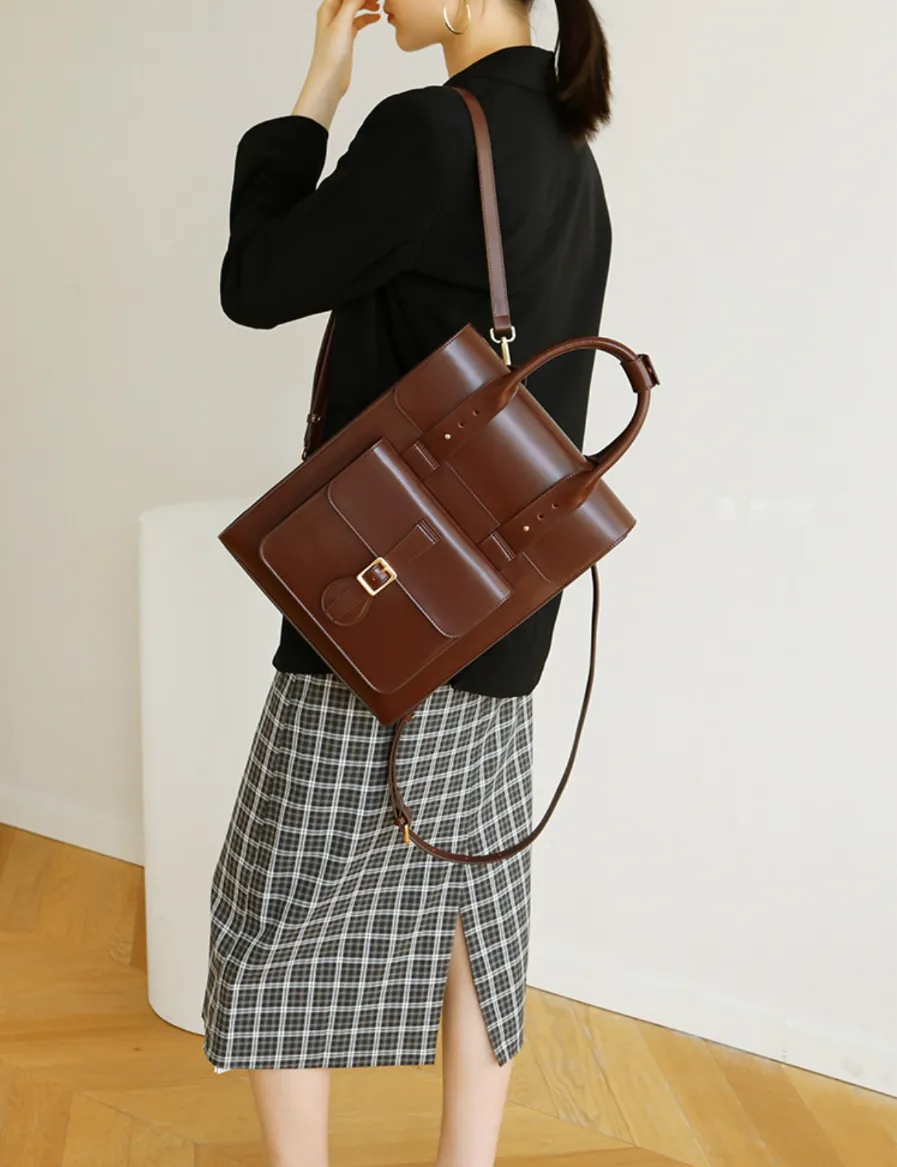 Large Laptop Briefcase Leather Backpack