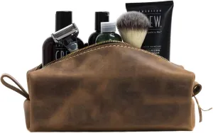 Lifetime Leather Co: Handmade Genuine Leather Toiletry Bag Travel Dopp Kit