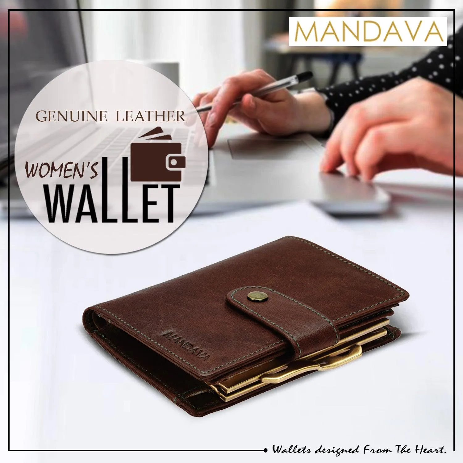 MANDAVA Women's Bifold Genuine Leather Wallet | Ladies Slim Compact Card Holder Organizer Coin Purse