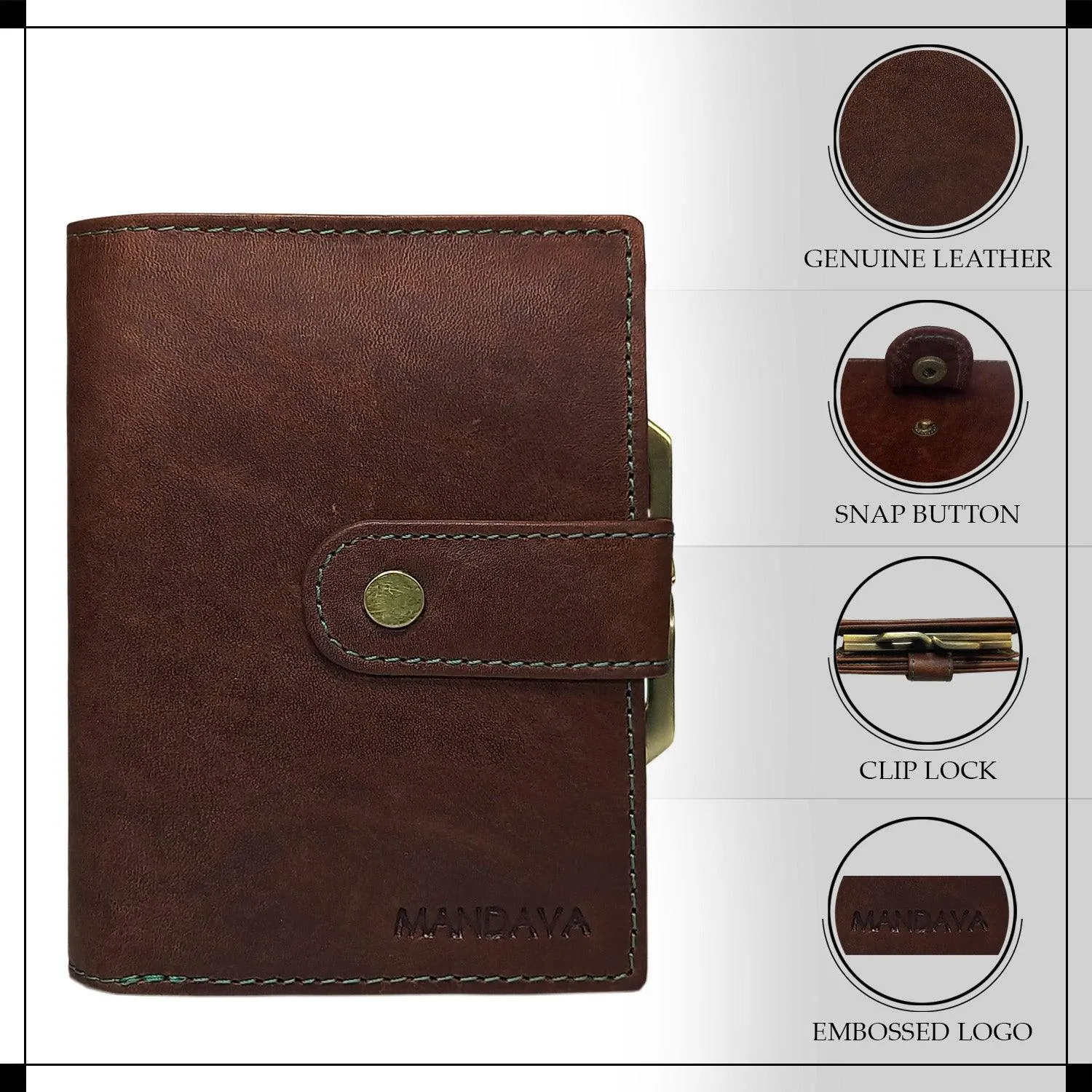MANDAVA Women's Bifold Genuine Leather Wallet | Ladies Slim Compact Card Holder Organizer Coin Purse