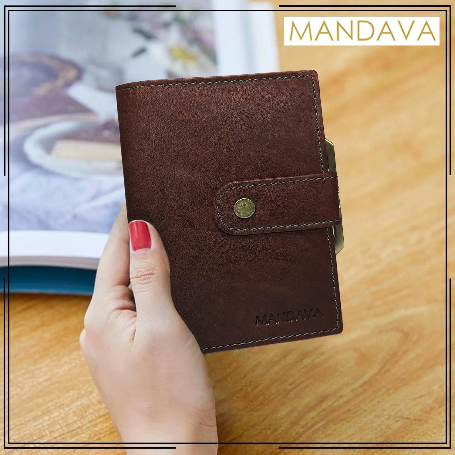 MANDAVA Women's Bifold Genuine Leather Wallet | Ladies Slim Compact Card Holder Organizer Coin Purse
