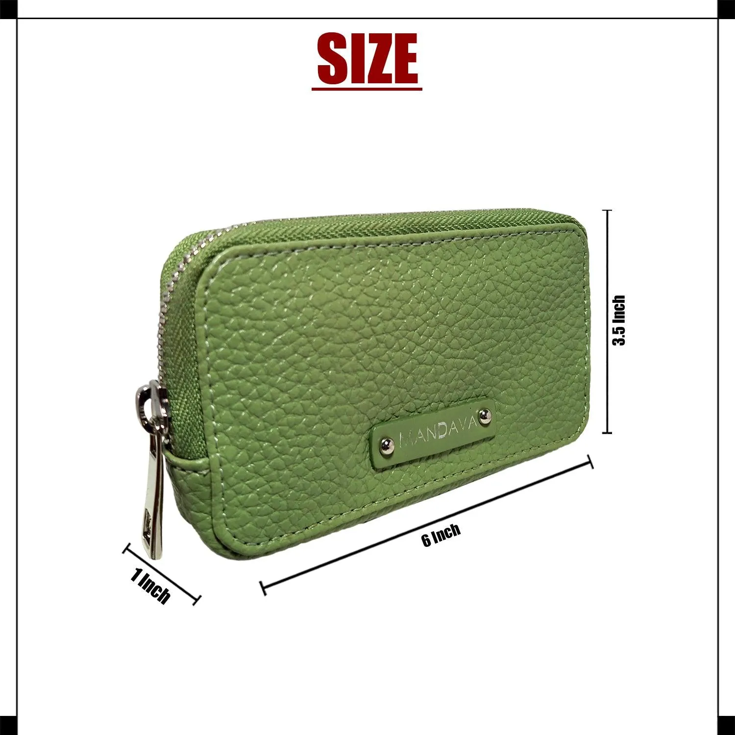 MANDAVA Women's PU Leather Mini Wallet | Ladies Slim Compact Card Holder Organizer Zipper Coin Purse (Terrain Green)