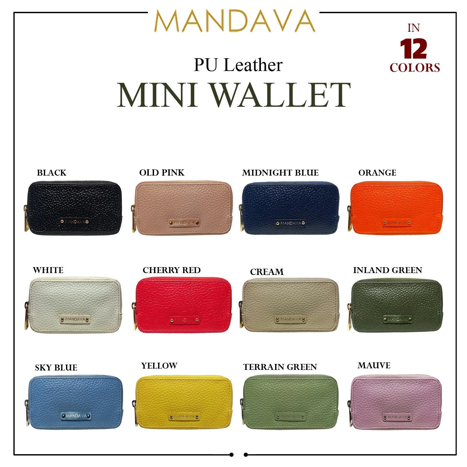 MANDAVA Women's PU Leather Mini Wallet | Ladies Slim Compact Card Holder Organizer Zipper Coin Purse (Terrain Green)