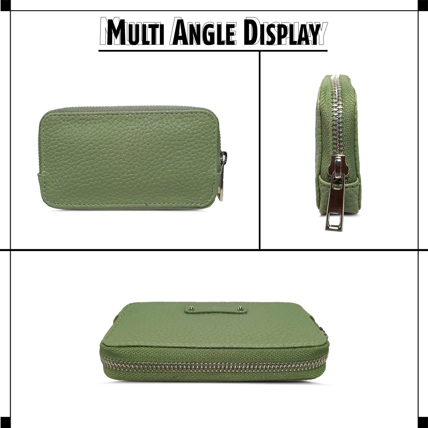 MANDAVA Women's PU Leather Mini Wallet | Ladies Slim Compact Card Holder Organizer Zipper Coin Purse (Terrain Green)
