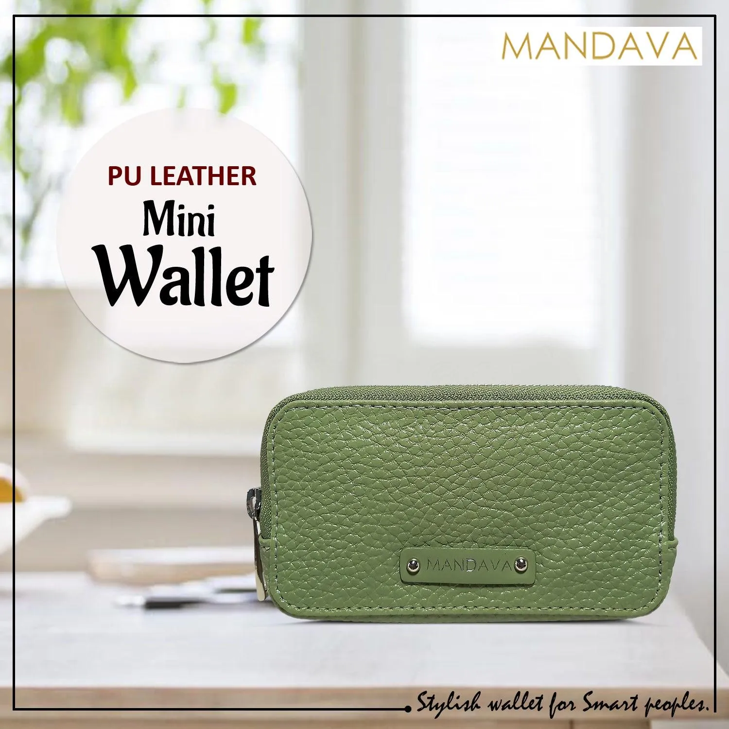 MANDAVA Women's PU Leather Mini Wallet | Ladies Slim Compact Card Holder Organizer Zipper Coin Purse (Terrain Green)