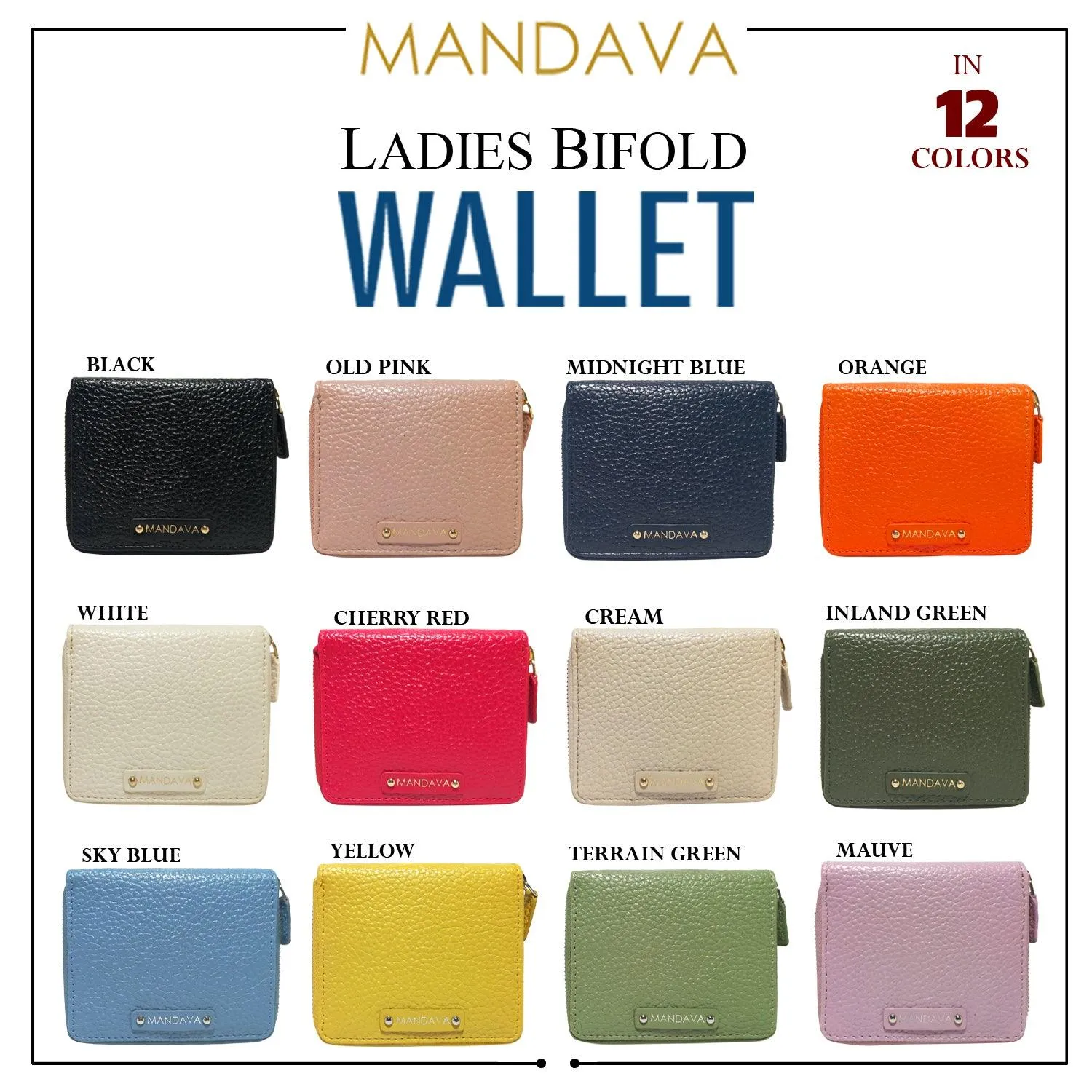 MANDAVA Women's Small Bifold PU Leather Wallet | Ladies Slim Compact Card Holder Organizer Zipper Coin Purse (Orange)