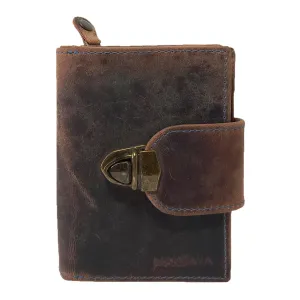MANDAVA Women's Top Grain Genuine Leather Wallet with Push Lock (Dark Brown)
