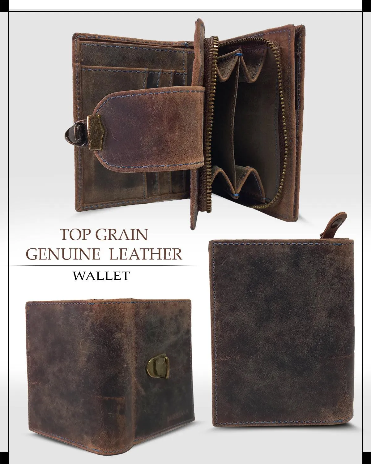 MANDAVA Women's Top Grain Genuine Leather Wallet with Push Lock (Dark Brown)