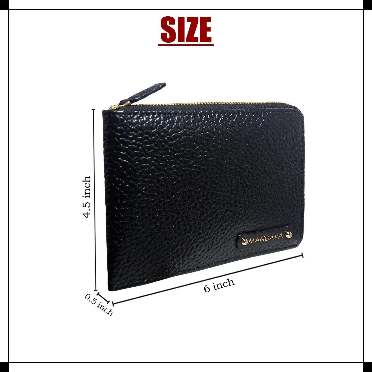 MANDAVA Women's/Ladies Small PU Leather Slim Compact Passport Holder Zipper Travel Wallet (Black)