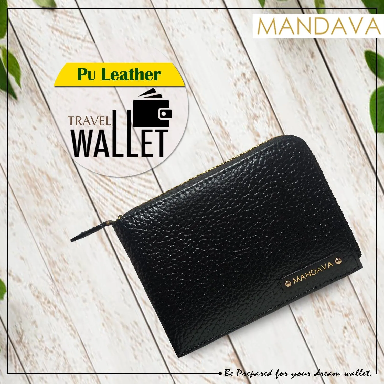 MANDAVA Women's/Ladies Small PU Leather Slim Compact Passport Holder Zipper Travel Wallet (Black)