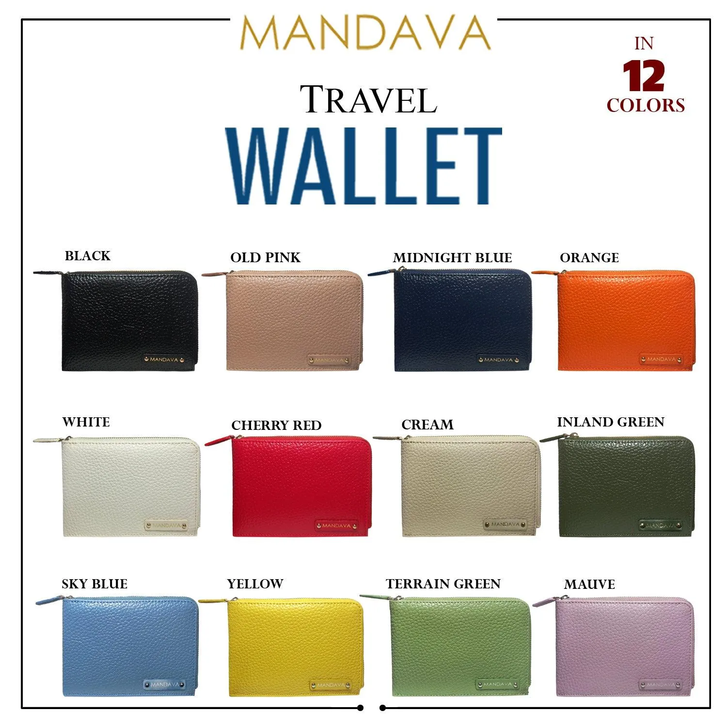 MANDAVA Women's/Ladies Small PU Leather Slim Compact Passport Holder Zipper Travel Wallet (Black)