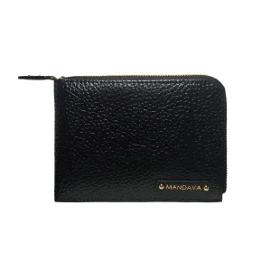 MANDAVA Women's/Ladies Small PU Leather Slim Compact Passport Holder Zipper Travel Wallet (Black)