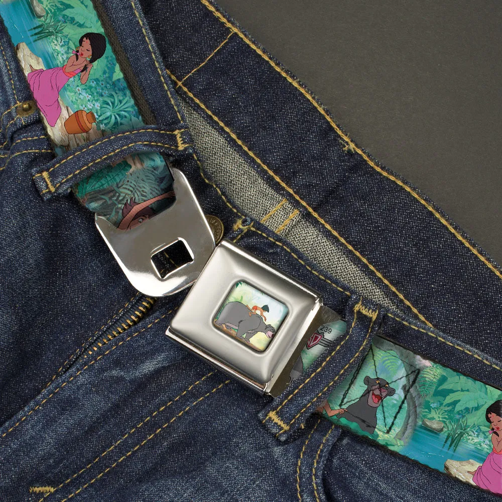 Mowgli Riding Baloo Full Color Seatbelt Belt - The Jungle Book Scenes Webbing