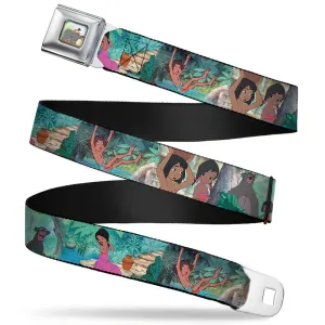 Mowgli Riding Baloo Full Color Seatbelt Belt - The Jungle Book Scenes Webbing