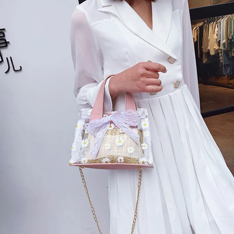 NEW PVC transparent bag Straw Summer beach bag Ladies handbags travel crossbody bags For Women Purse sac transparent femme 2020