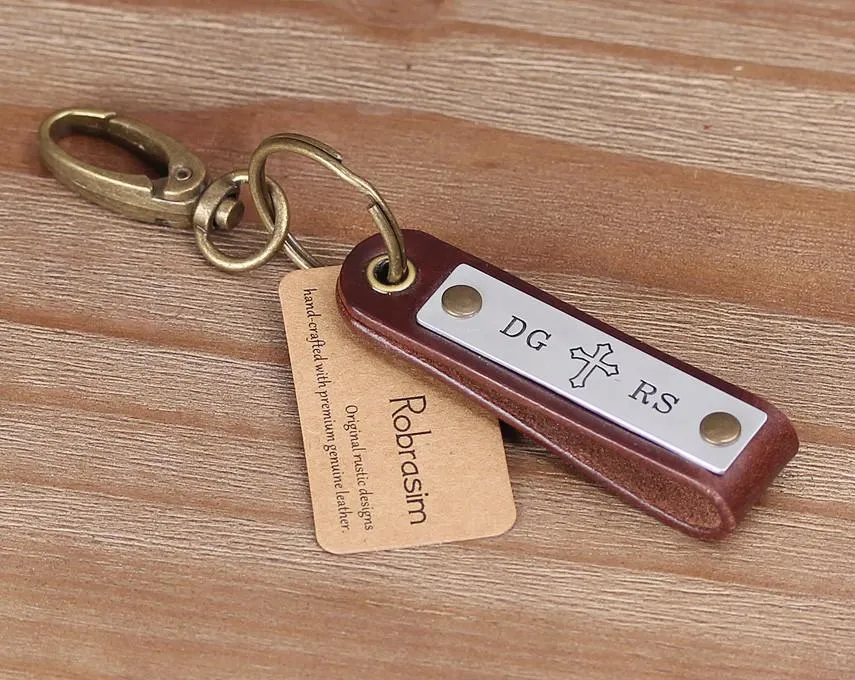 Personalized Double Sided Engraving Leather Keychain