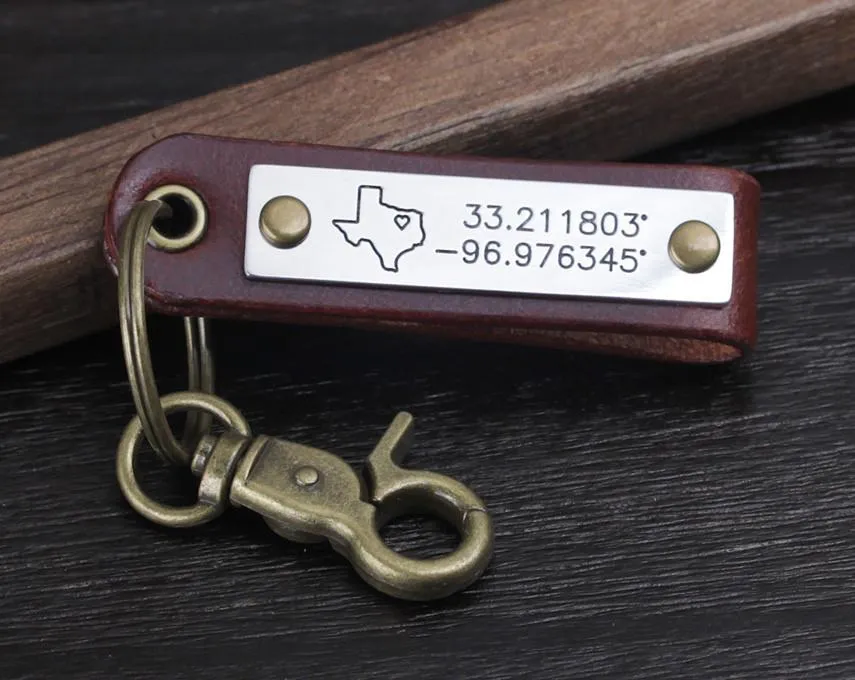 Personalized Double Sided Engraving Leather Keychain