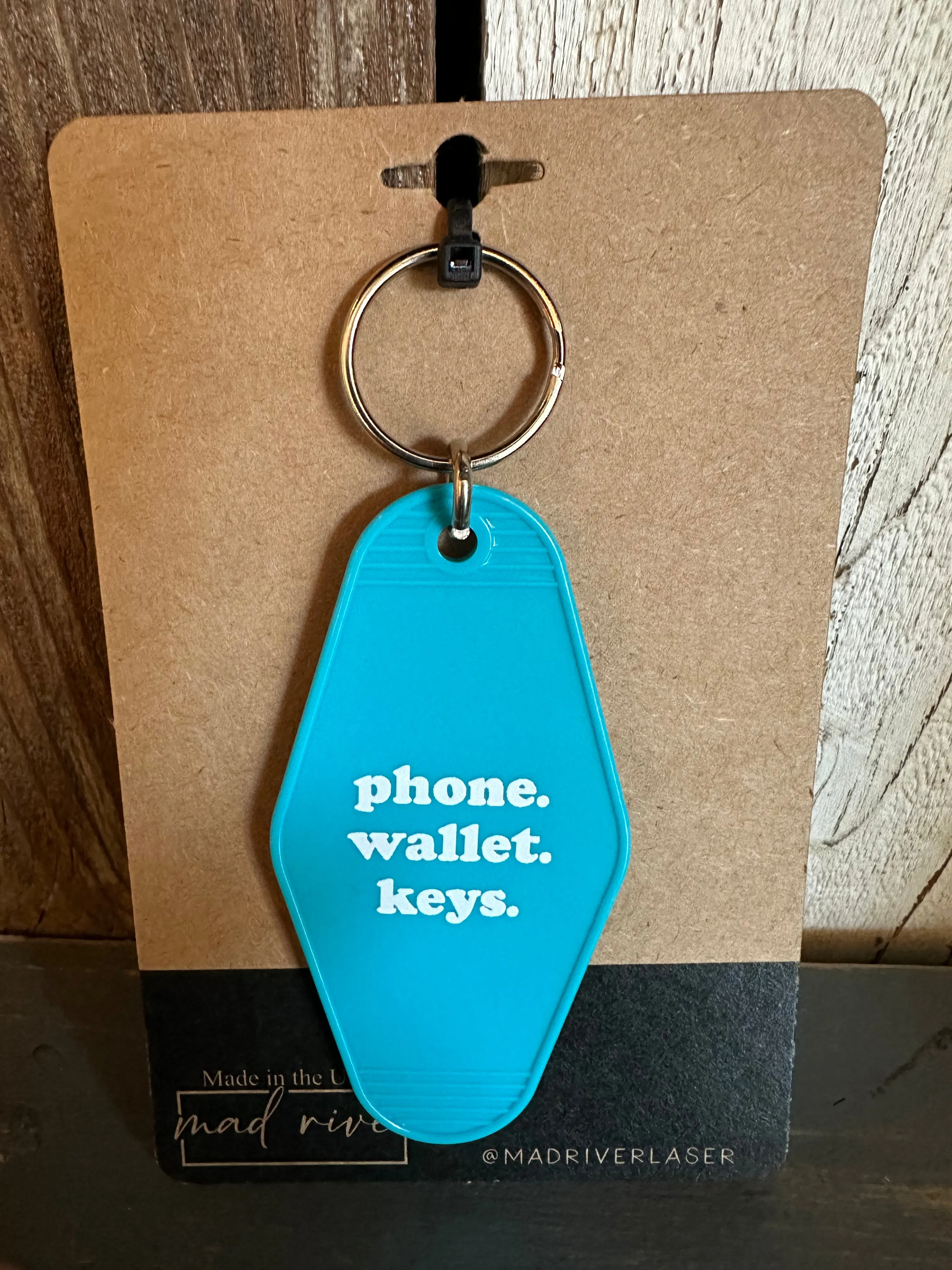phone wallet keys - Retro Motel Keychain : Teal (white text)