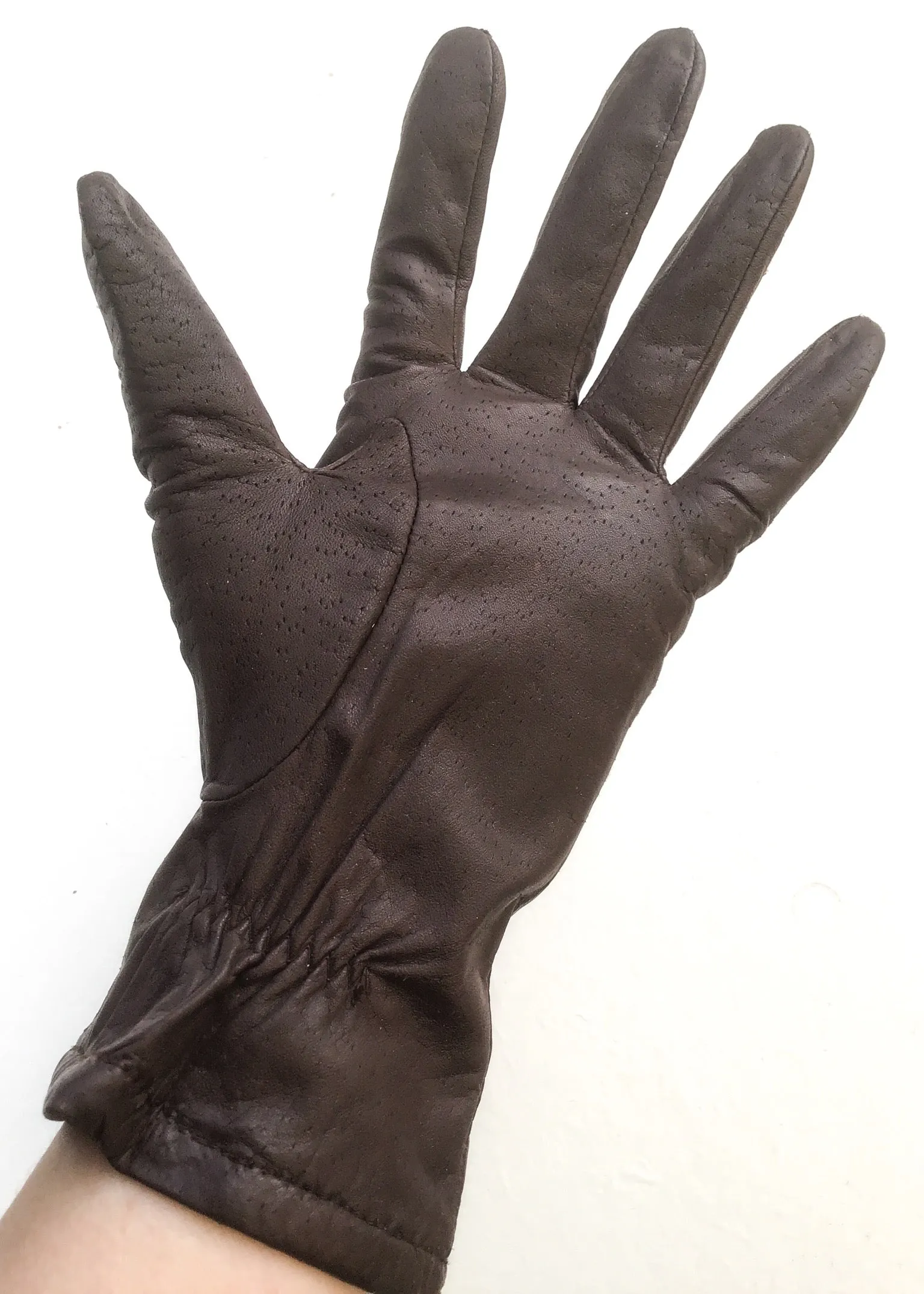 Preloved Unisex Brown Leather Gauntlet Gloves • St Michael • Size L