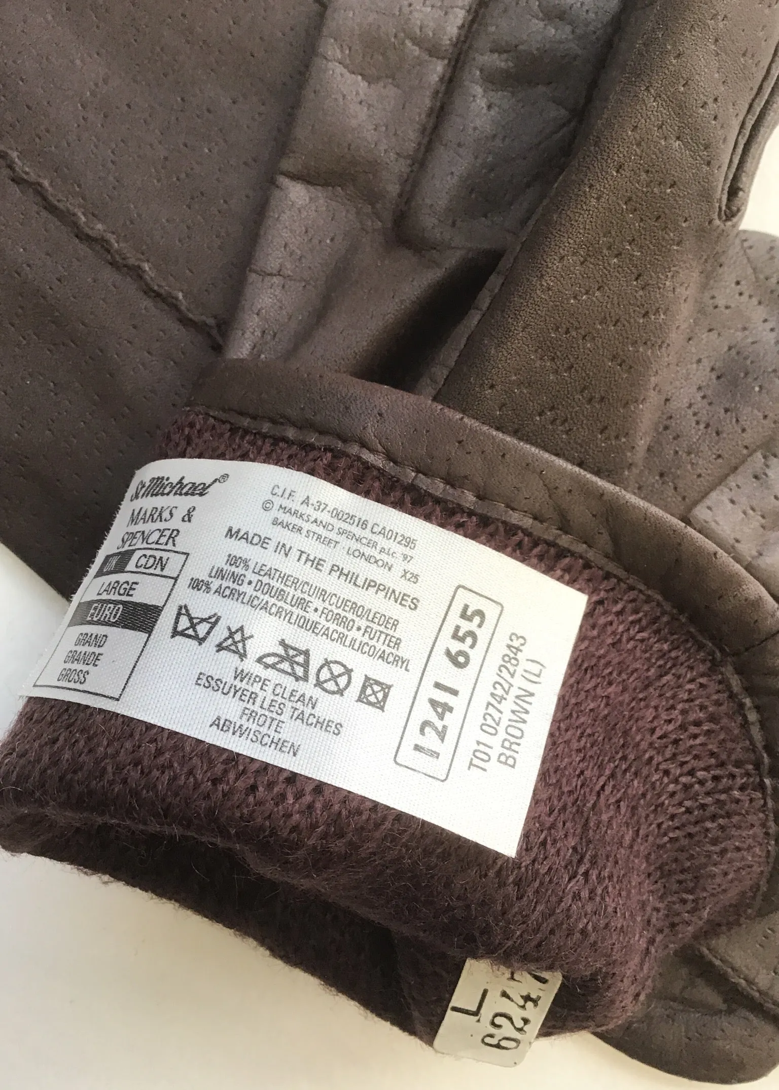 Preloved Unisex Brown Leather Gauntlet Gloves • St Michael • Size L