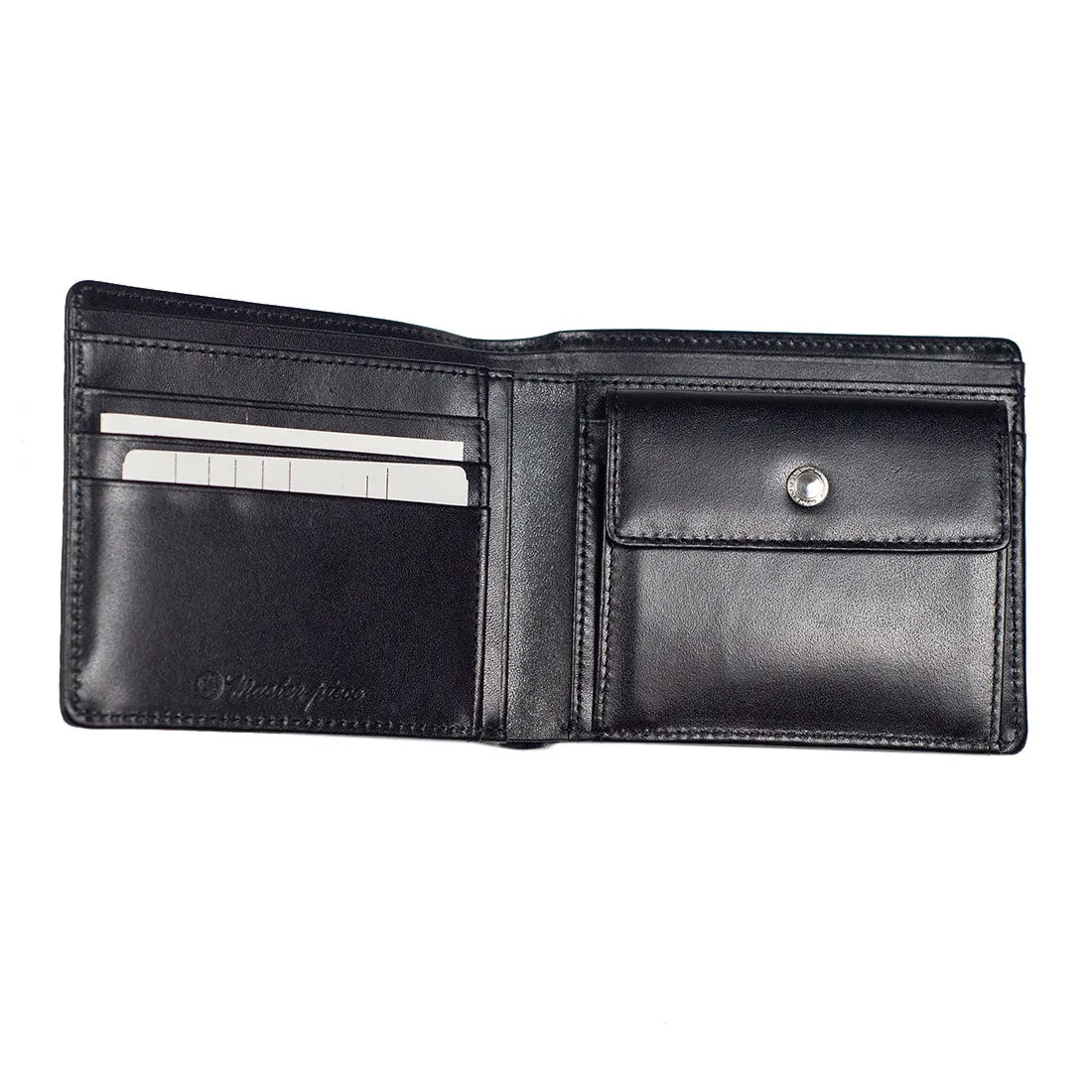 "Deater" billfold wallet with coin purse in black shrunken leather