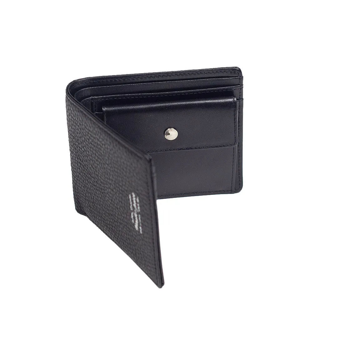 "Deater" billfold wallet with coin purse in black shrunken leather