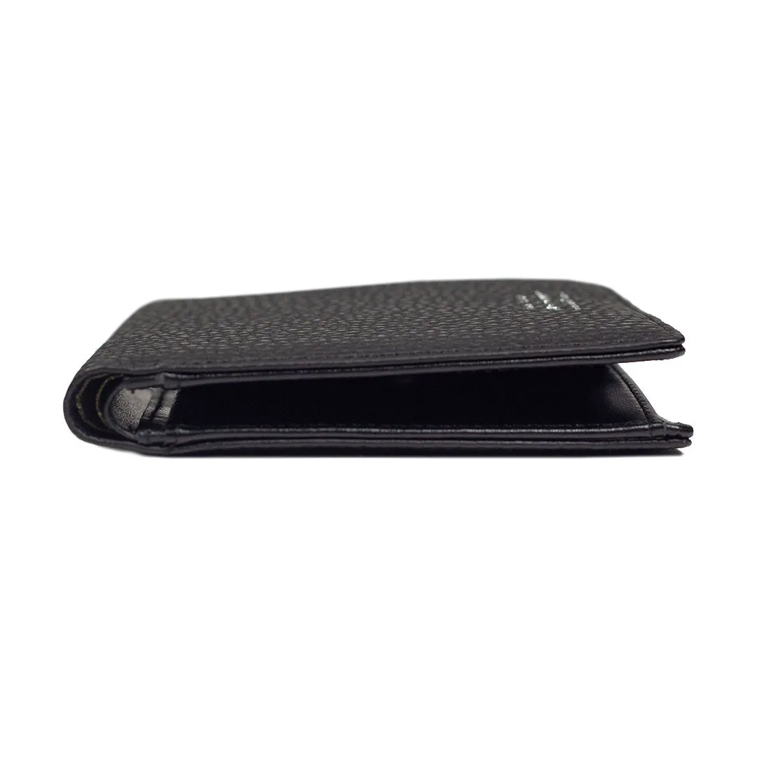 "Deater" billfold wallet with coin purse in black shrunken leather
