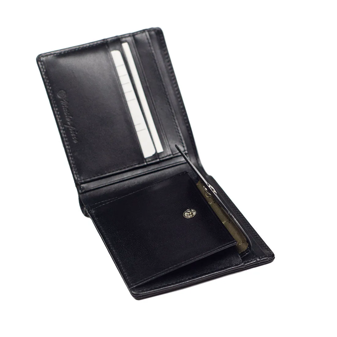 "Deater" billfold wallet with coin purse in black shrunken leather