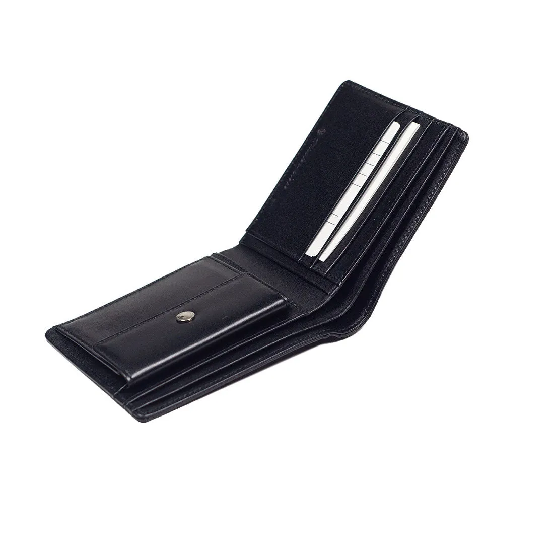 "Deater" billfold wallet with coin purse in black shrunken leather