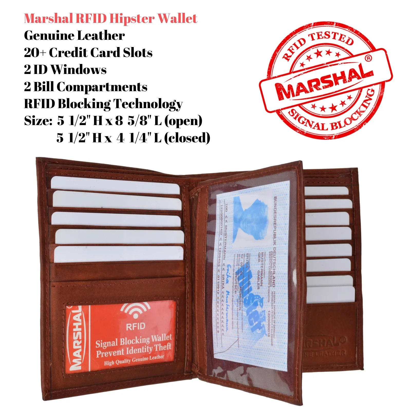RFID Blocking Bifold Hipster Multi Credit Card ID Holder Wallet Premium Leather RFID 5502 (C)